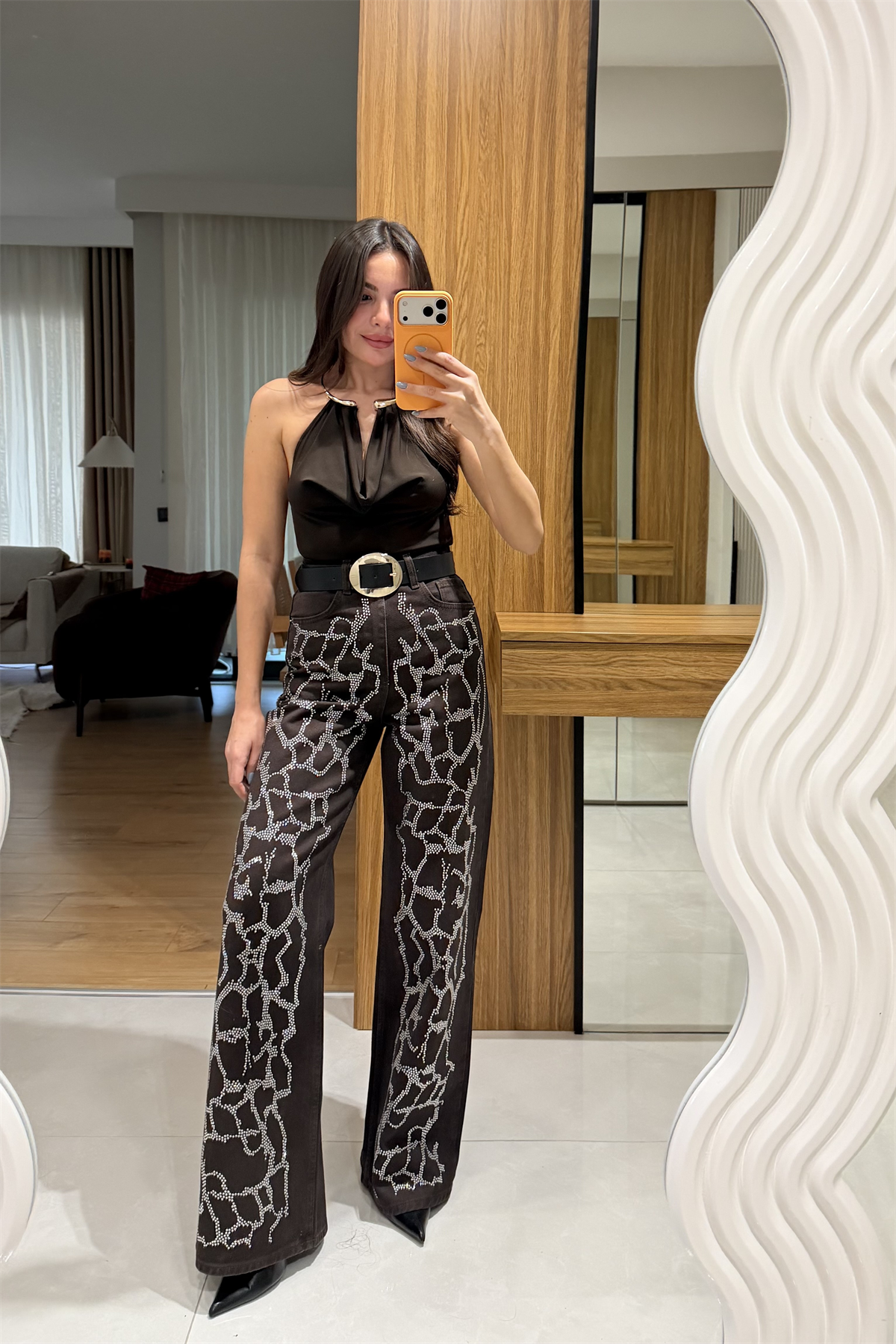 Daisy Kahve Taşlı Palazzo Jean 