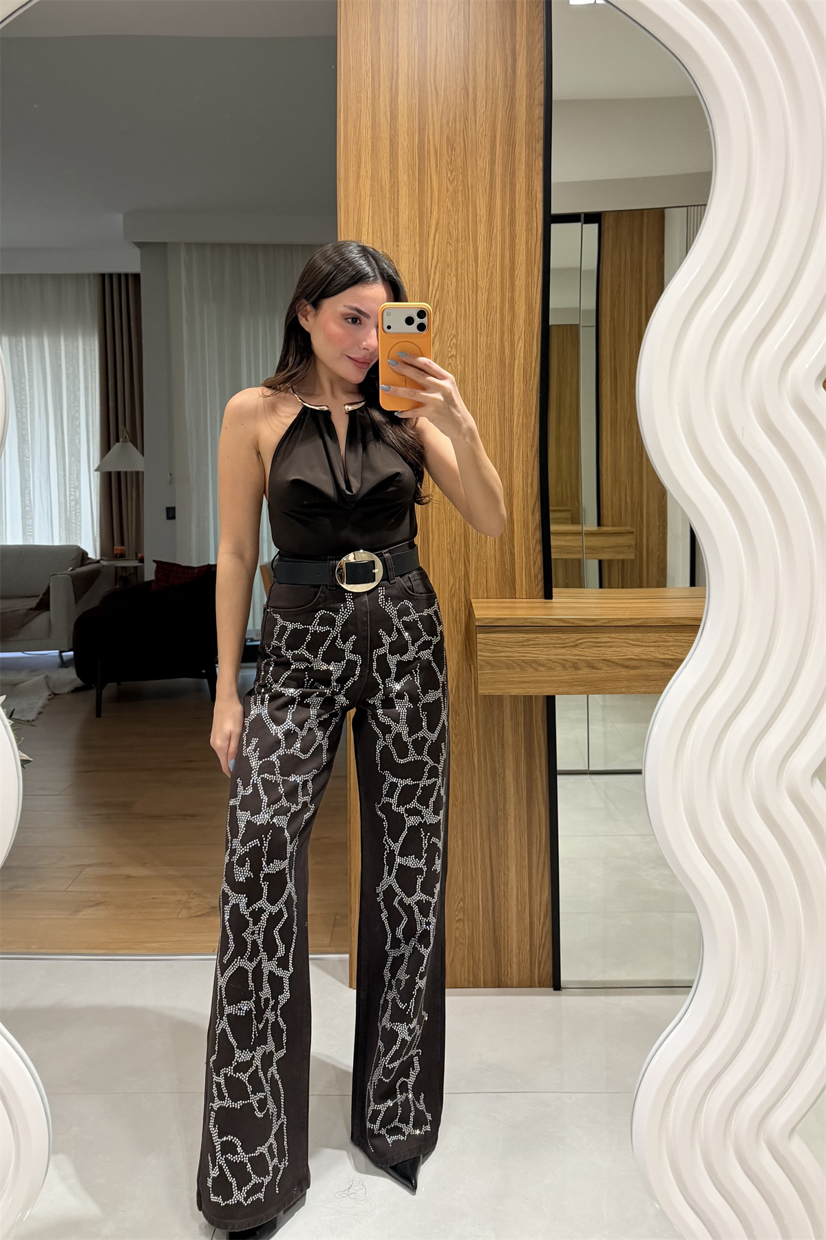 Daisy Kahve Taşlı Palazzo Jean 