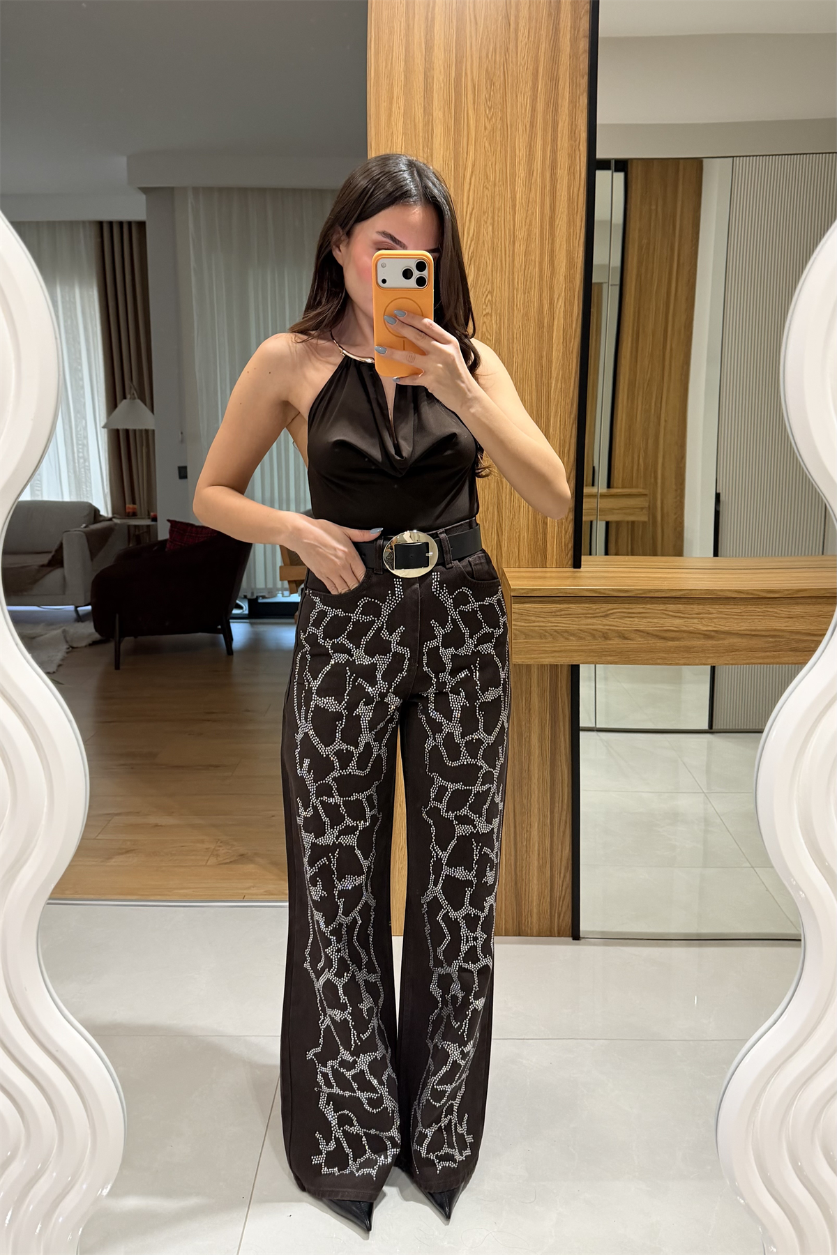 Daisy Kahve Taşlı Palazzo Jean 