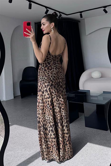 Dalena Leopar Desen Elbise- Kahve
