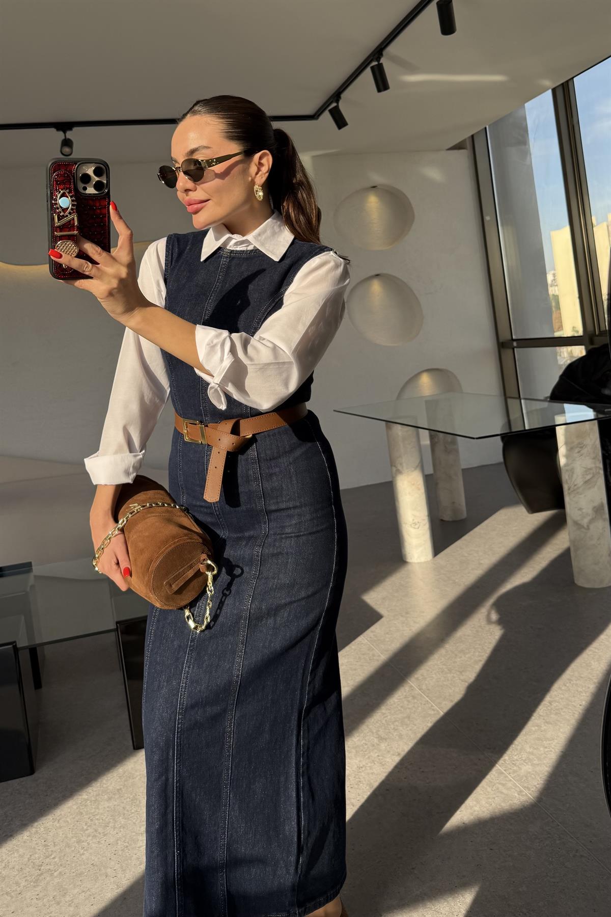 Dalia Denim Kolsuz Kalem Elbise