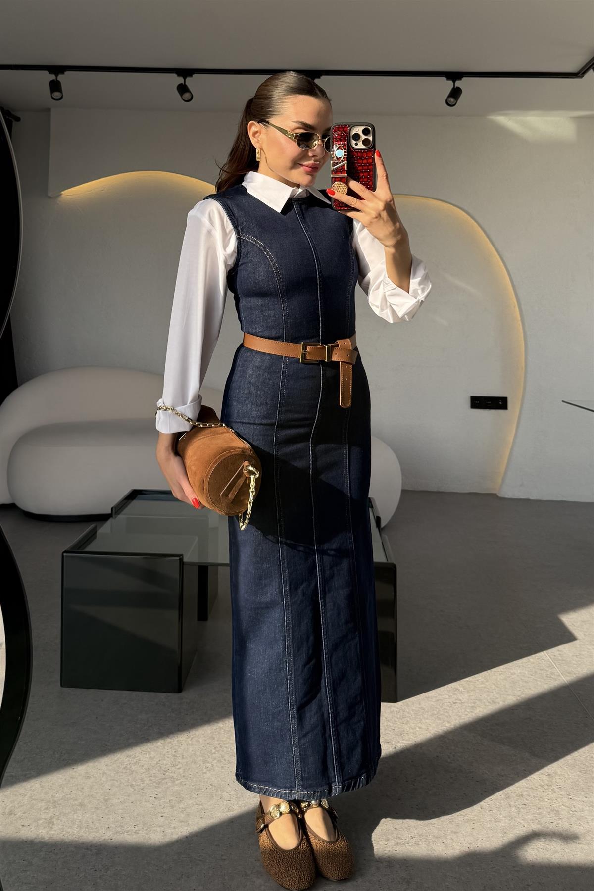 Dalia Denim Kolsuz Kalem Elbise