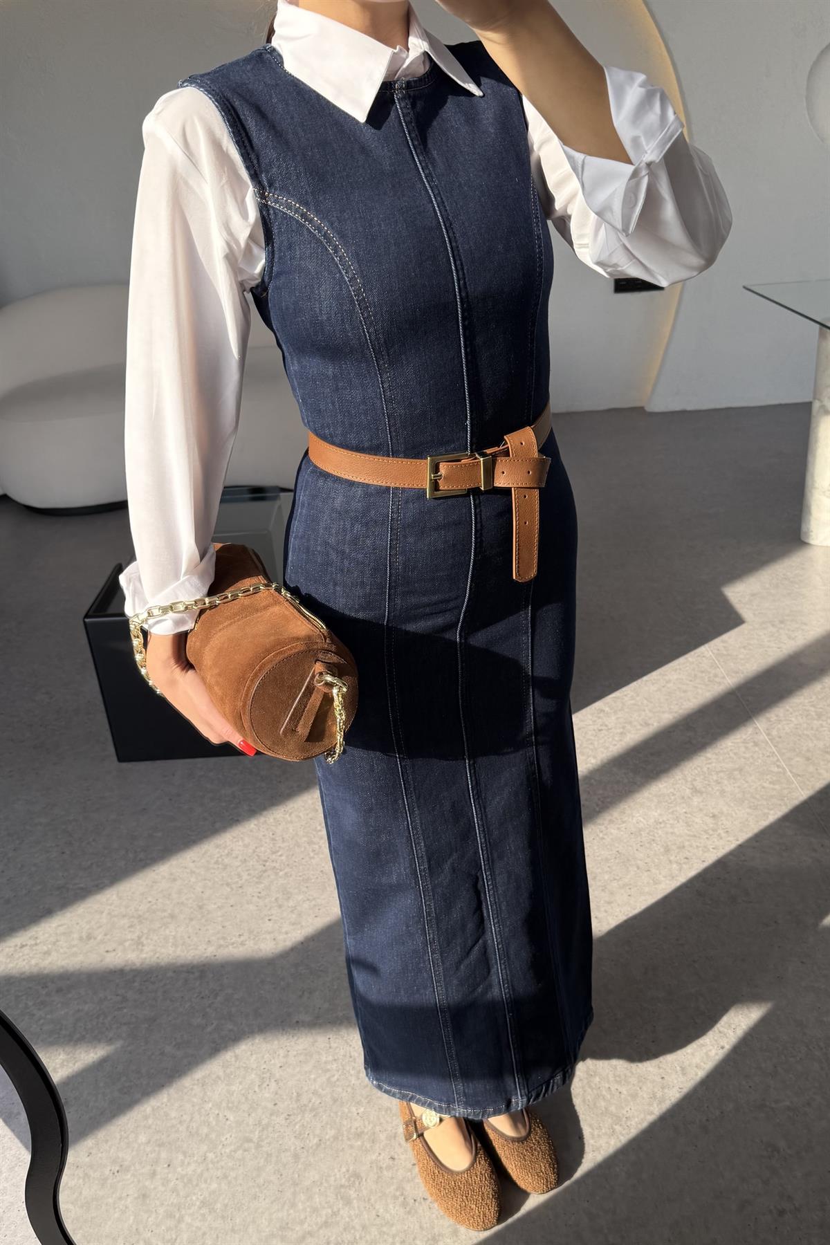 Dalia Denim Kolsuz Kalem Elbise