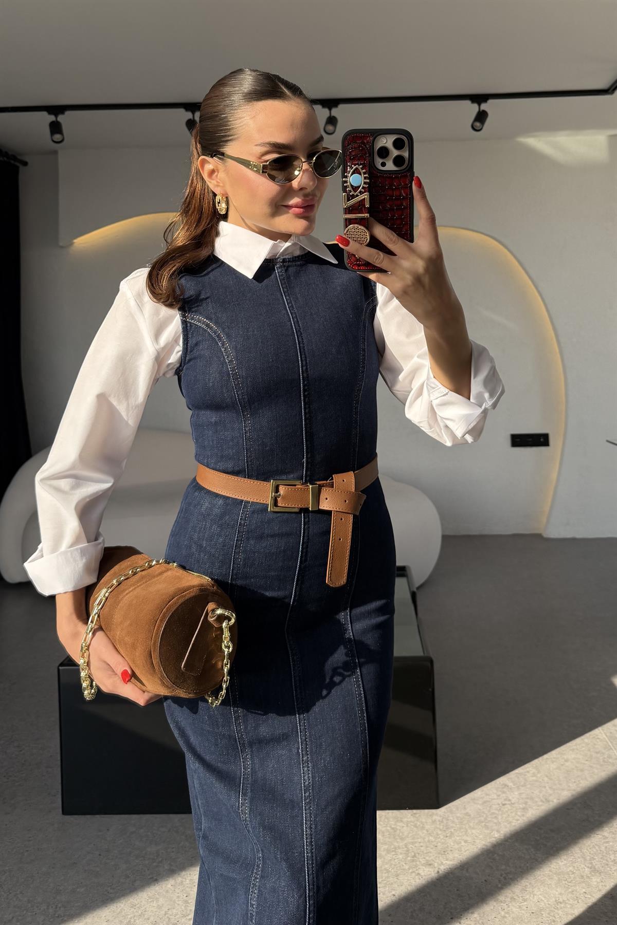 Dalia Denim Kolsuz Kalem Elbise