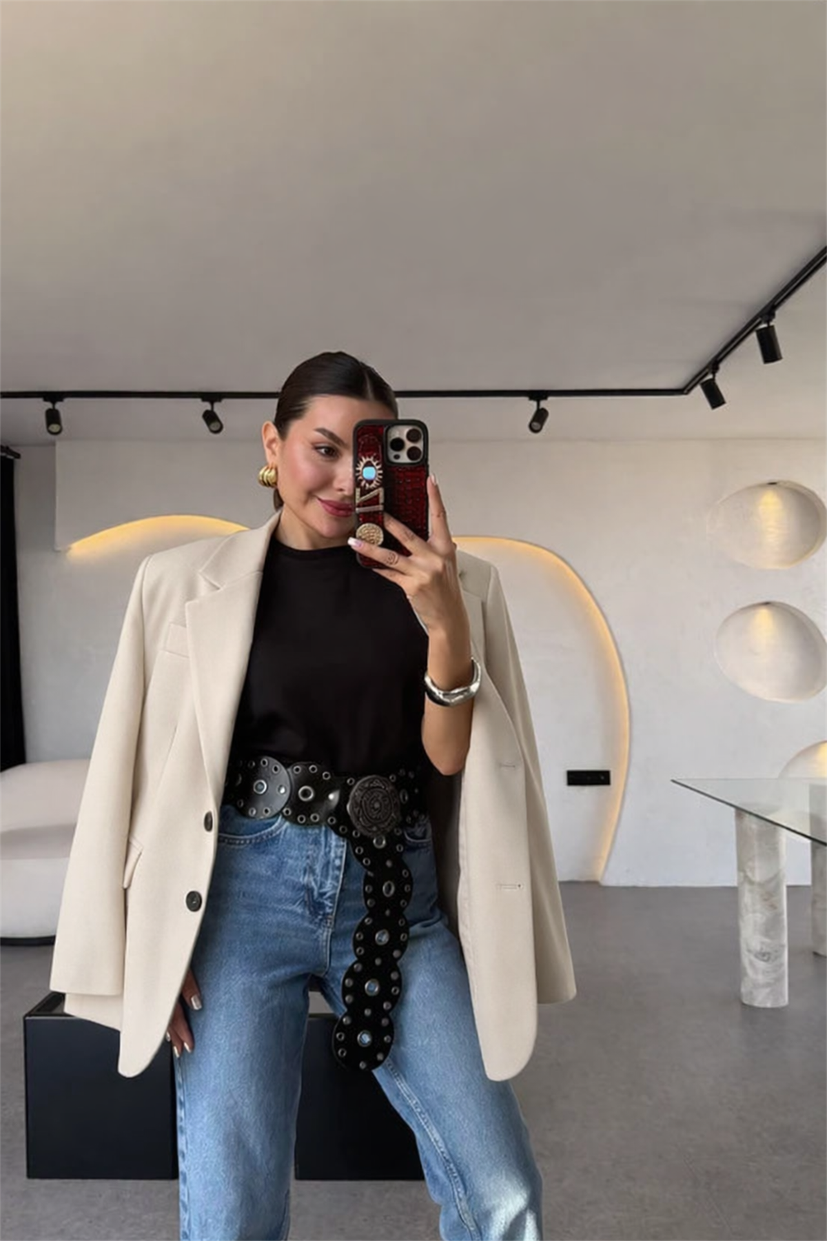 Dambia Krem Daddy Blazer Ceket 