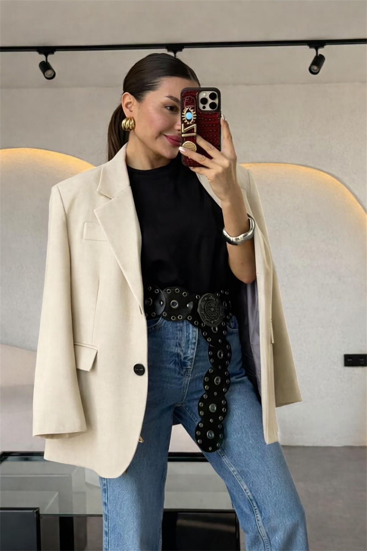 Dambia Krem Daddy Blazer Ceket 