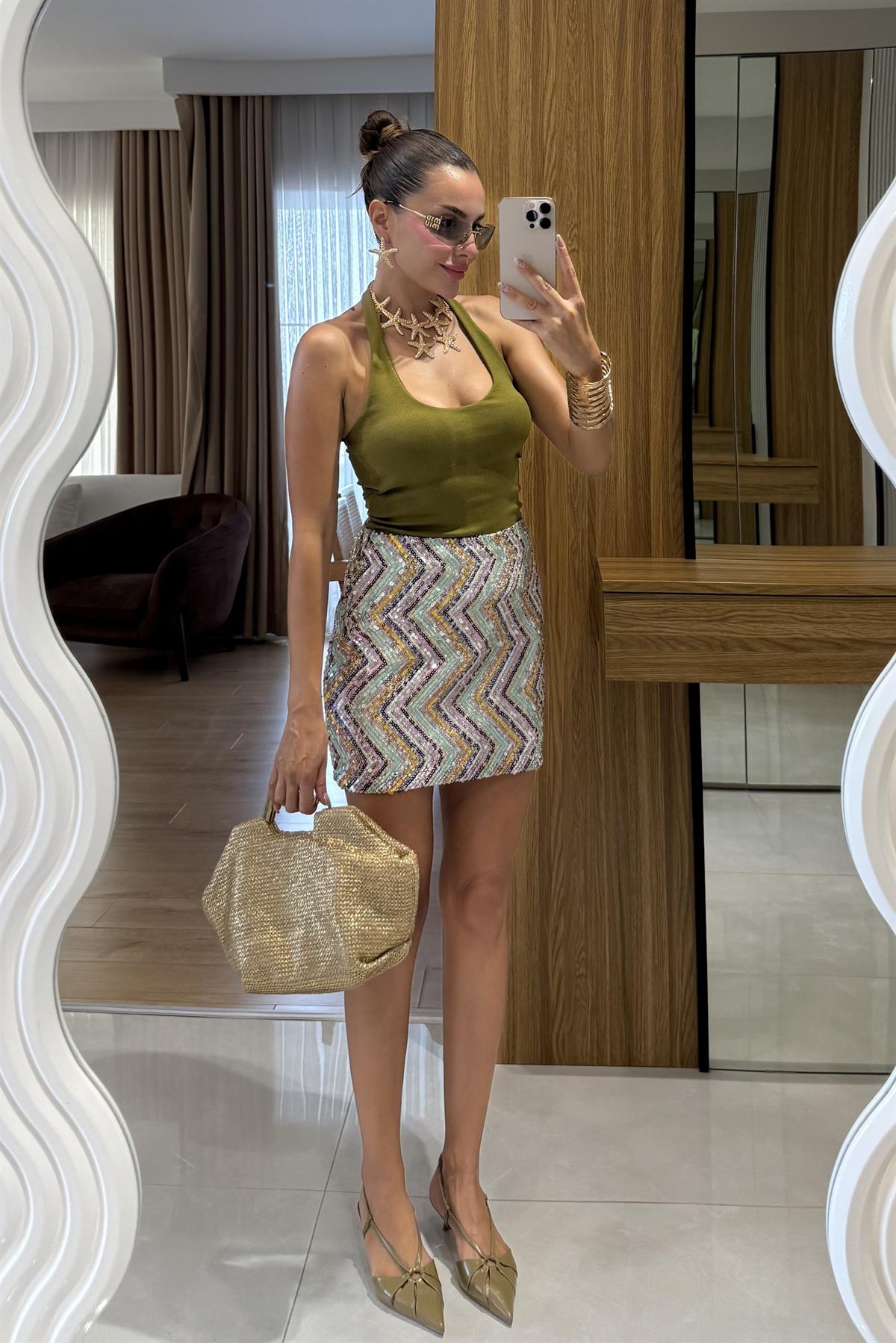 Dance Renkli Payetli Mini Etek