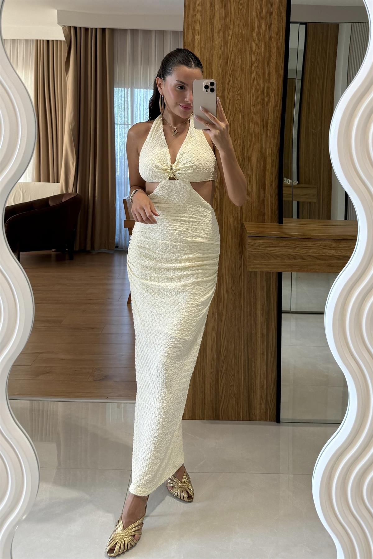 Darel Ekru Deniz Yıldızı Aksesuarlı Elbise