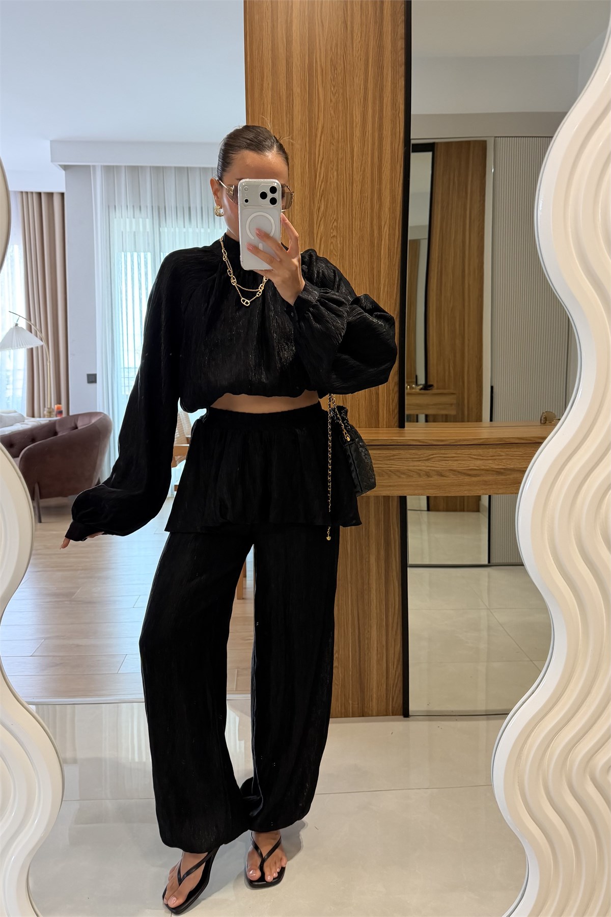 Darrel Siyah Parlak Dokulu Tasarım Takım