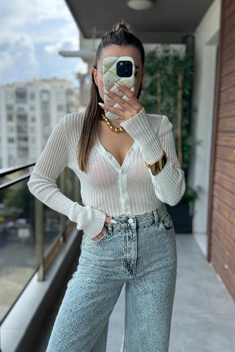 Dary Kısa Transparan Hırka - Beyaz