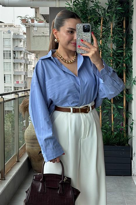 Davydo Çizgili Gömlek - Mavi