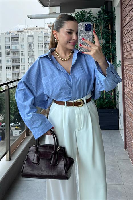 Davydo Çizgili Gömlek - Mavi