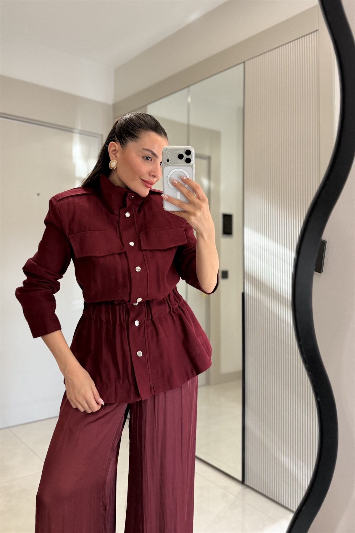 Deiter Bordo Vatkalı Keten Ceket