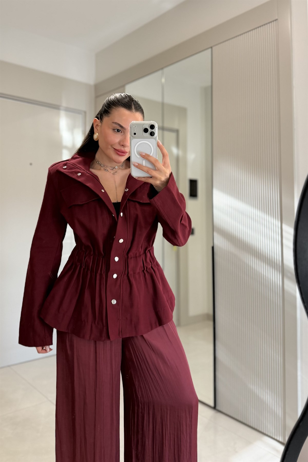 Deiter Bordo Vatkalı Keten Ceket