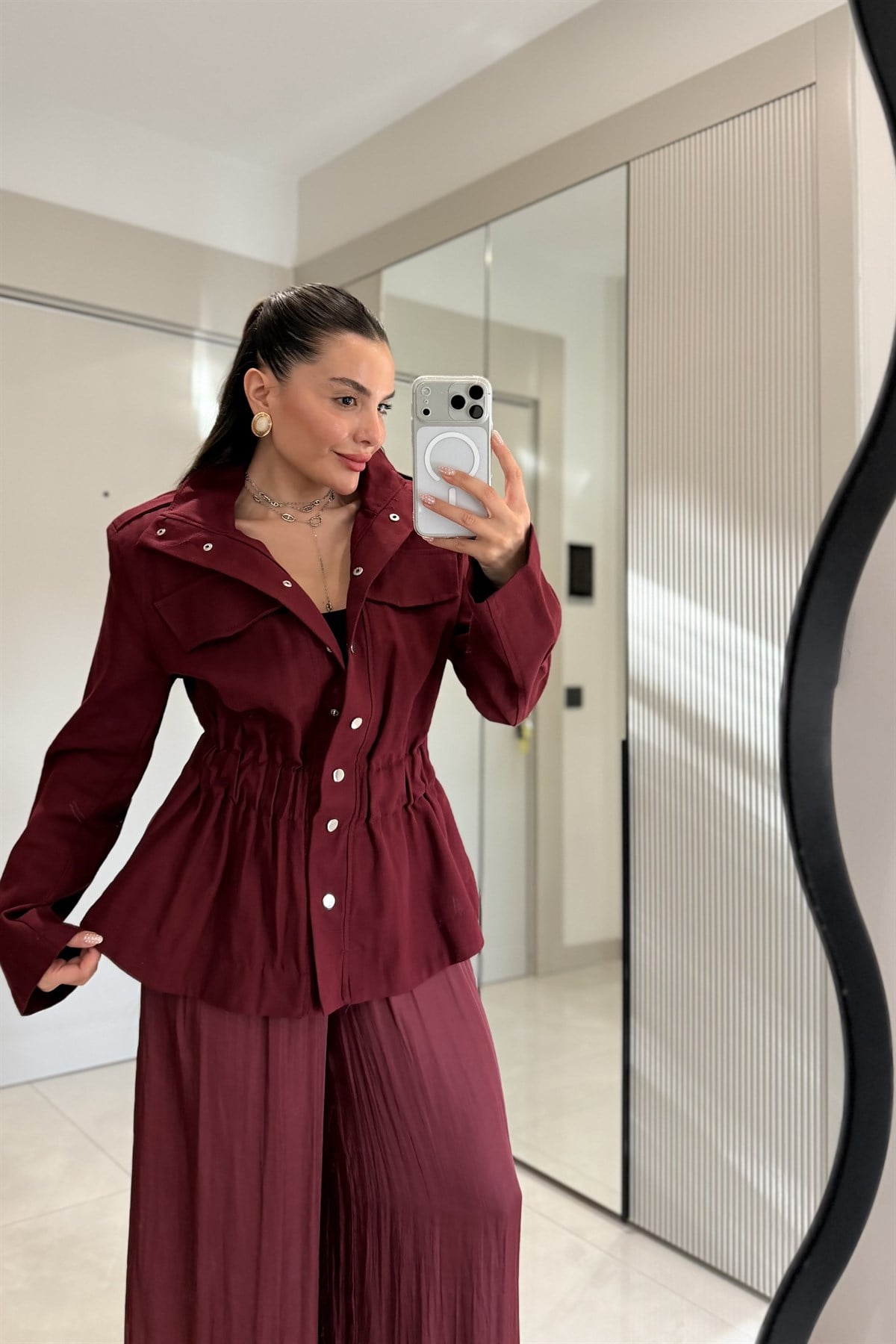 Deiter Bordo Vatkalı Keten Ceket
