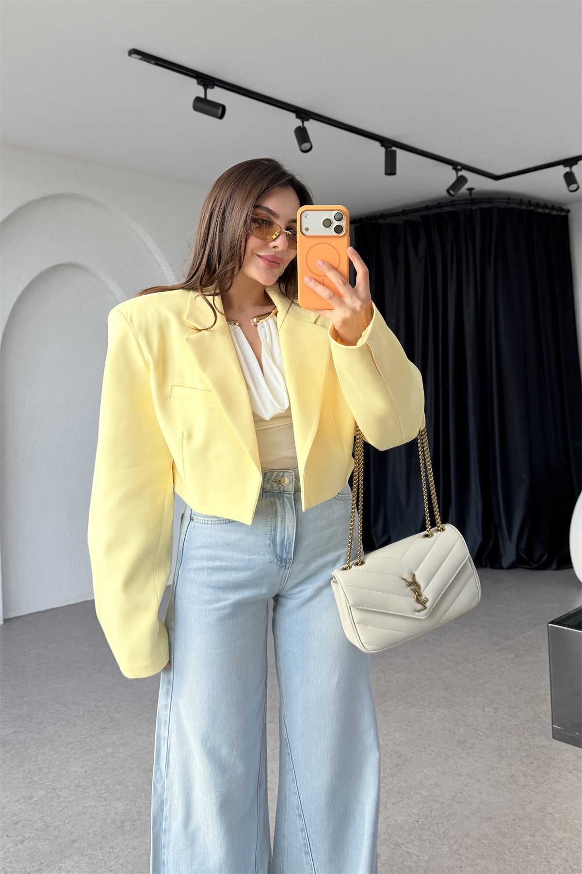 Denhaag Sarı Premium Vatkalı Mini Ceket