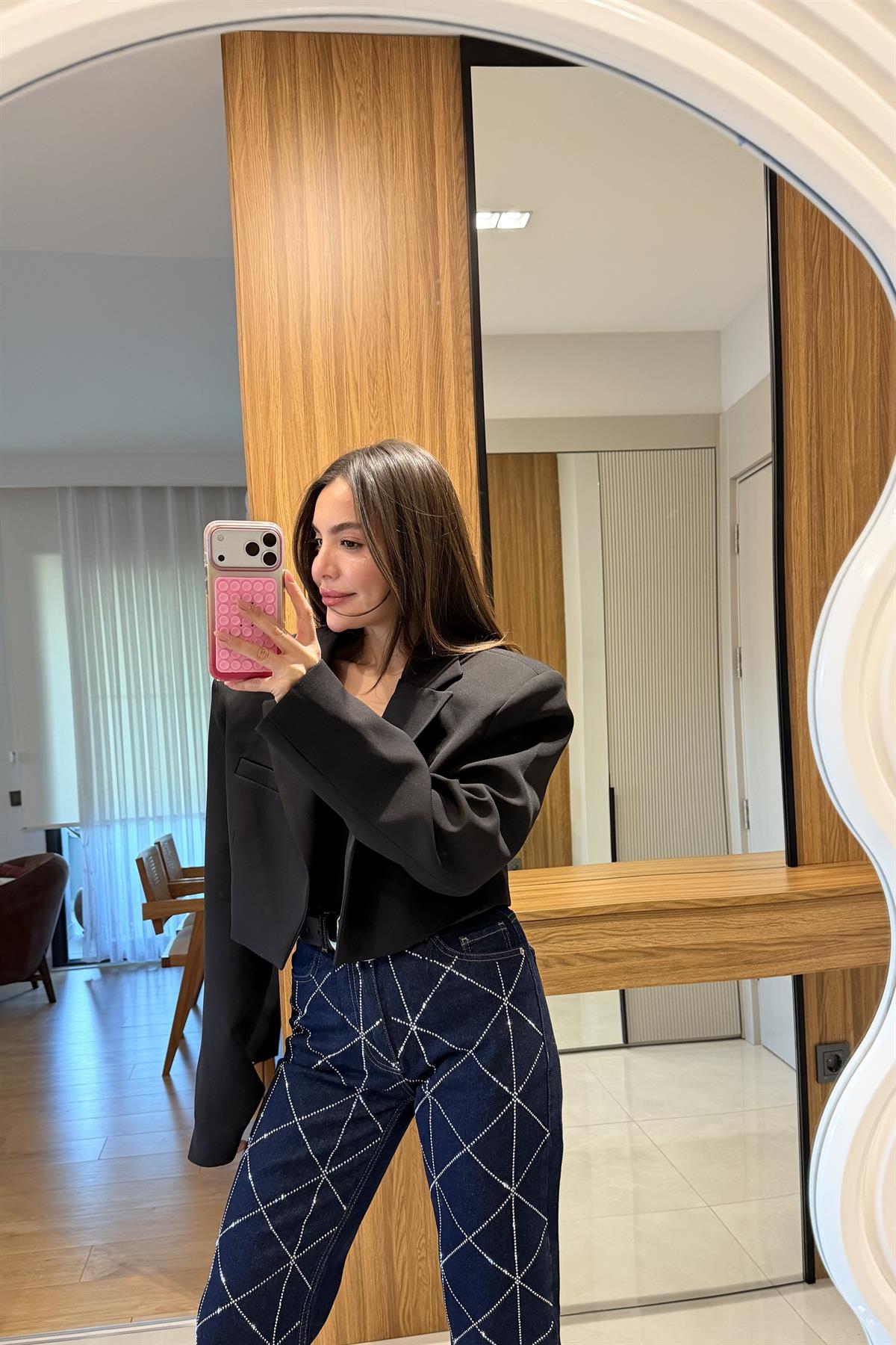 Denhaag Siyah Premium Vatkalı Mini Ceket