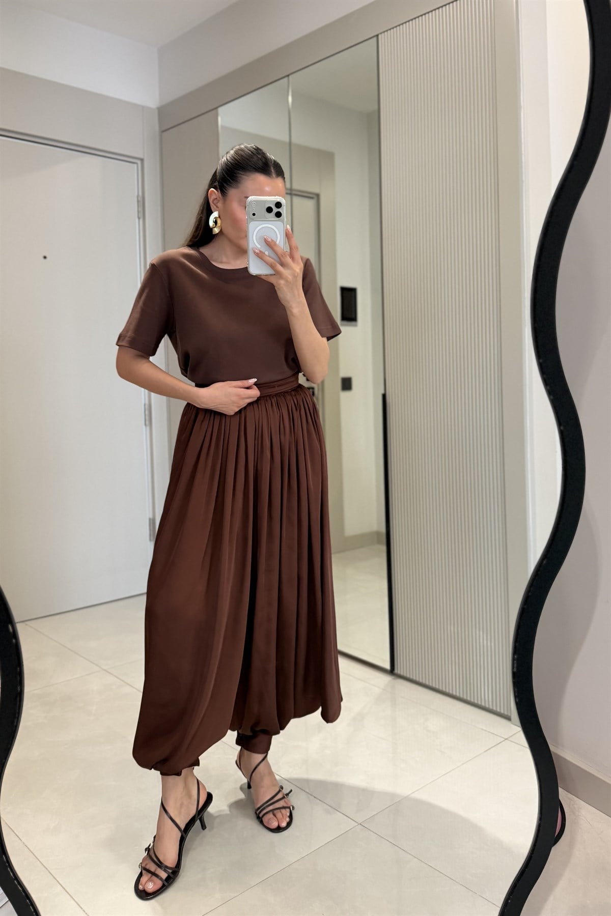 Dercos Açık Kahve Saten Şalvar Pantolon