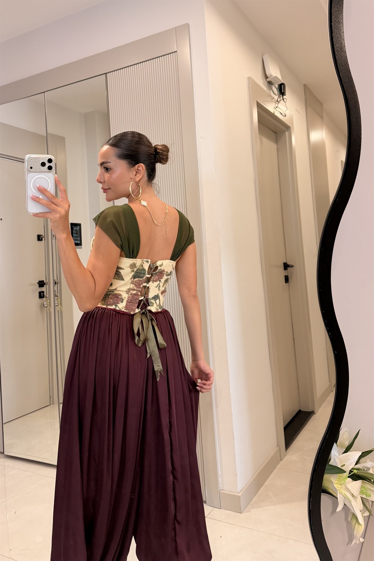 Dercos Bordo Saten Şalvar Pantolon