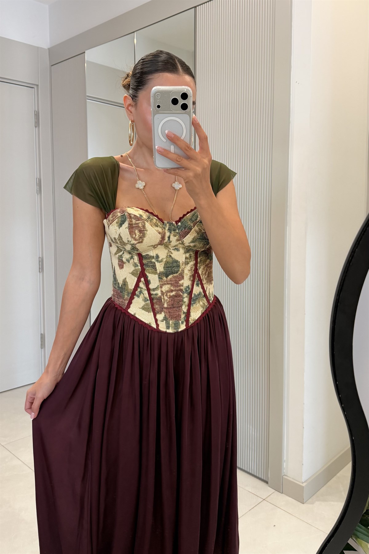 Dercos Bordo Saten Şalvar Pantolon