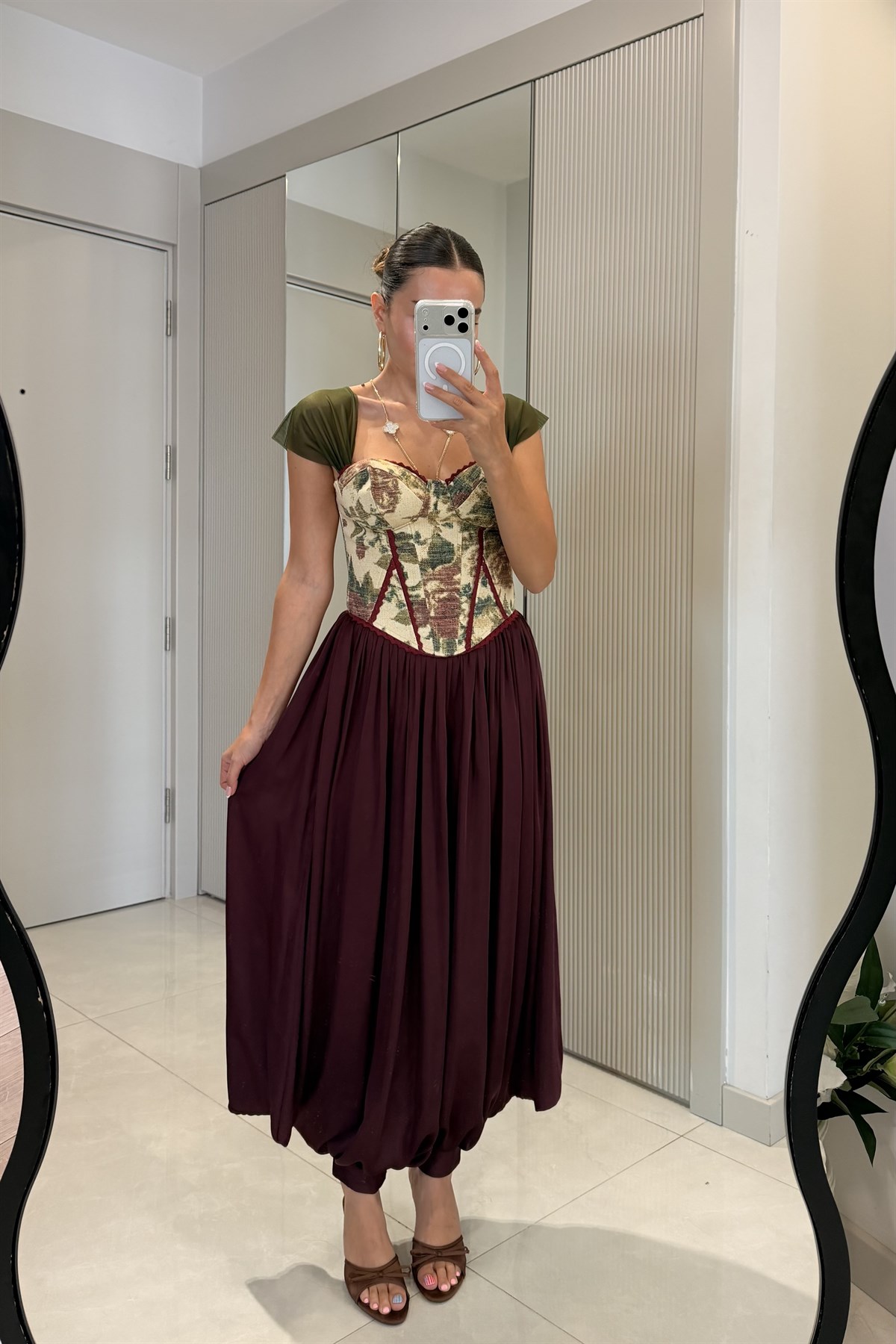 Dercos Bordo Saten Şalvar Pantolon