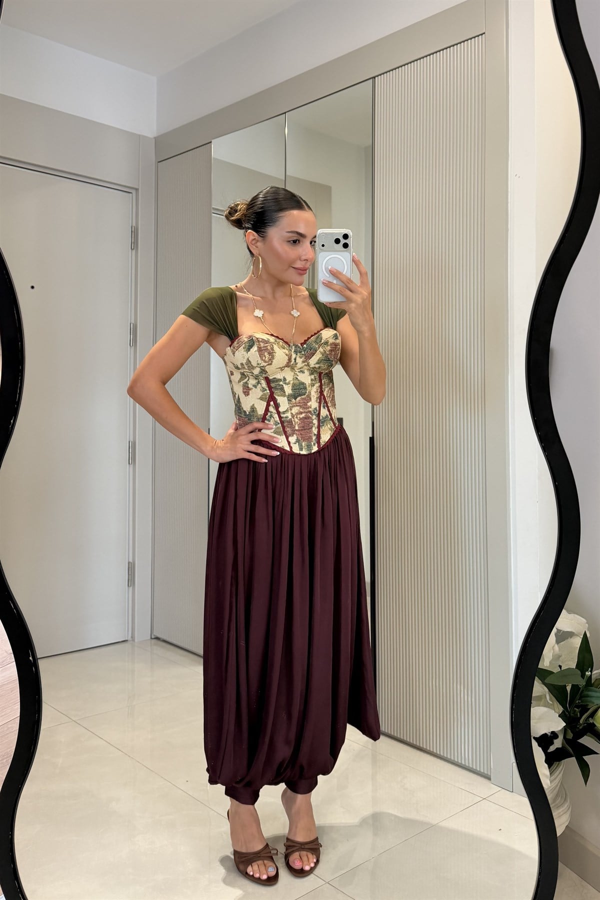 Dercos Bordo Saten Şalvar Pantolon