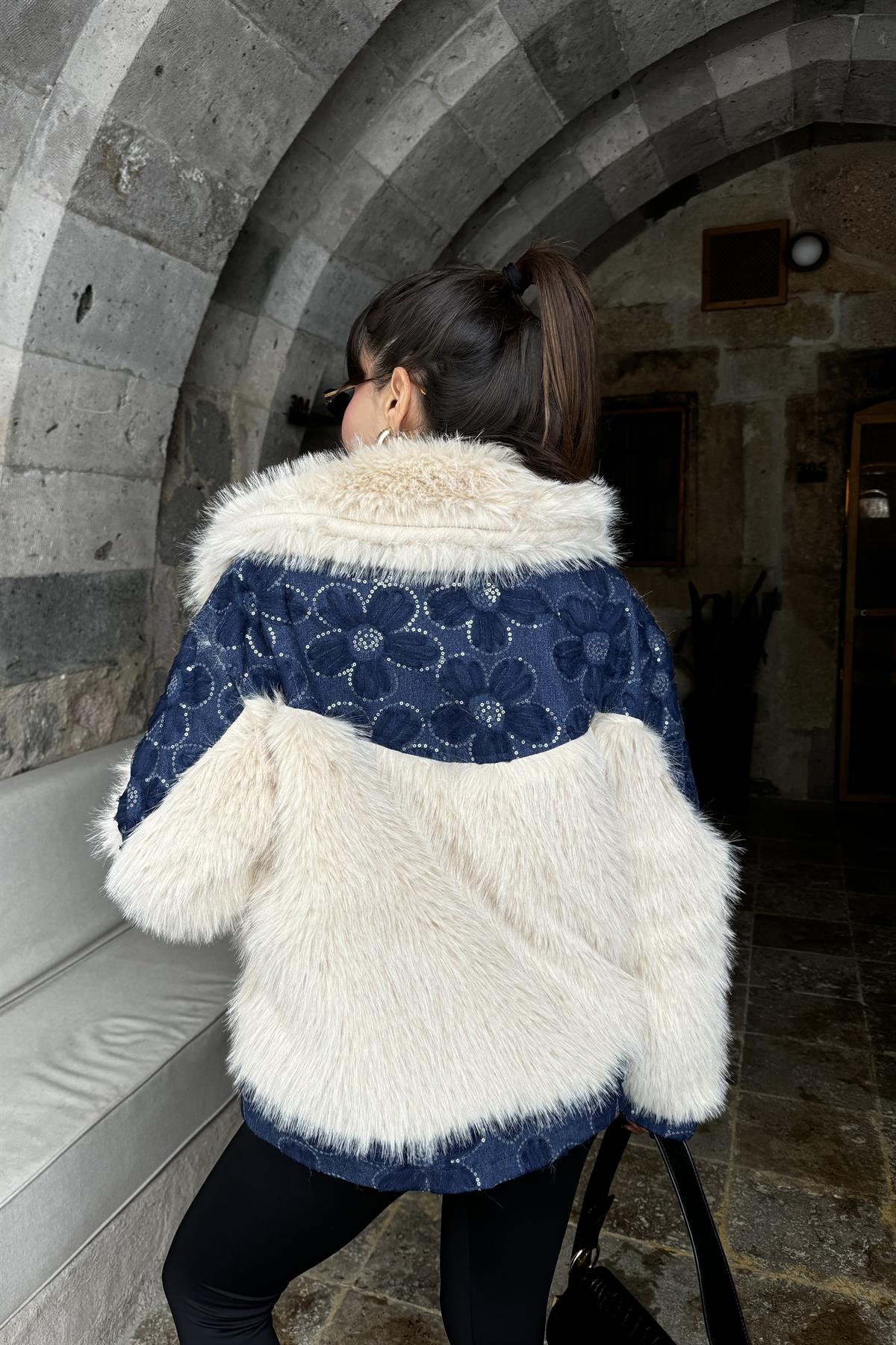 Desce Kot Karışımlı Premium Kürk Kaban