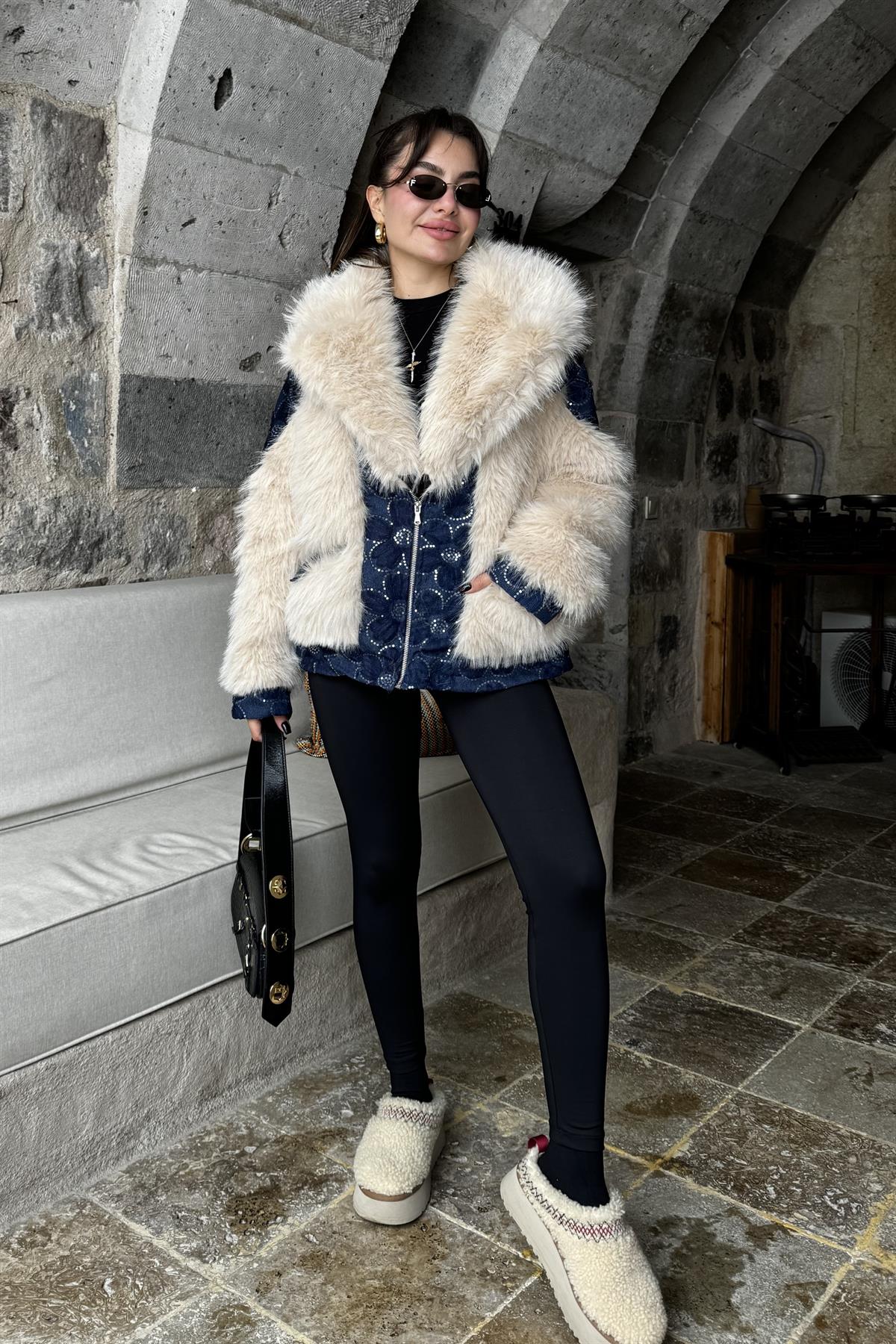 Desce Kot Karışımlı Premium Kürk Kaban