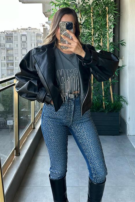 Dewil Cepli Biker Deri Ceket 