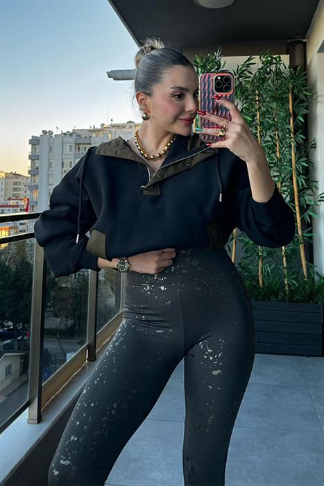Dia Askeri Yeşil Yakalı Siyah Sweat