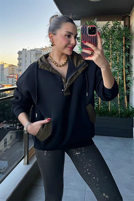 Dia Askeri Yeşil Yakalı Siyah Sweat