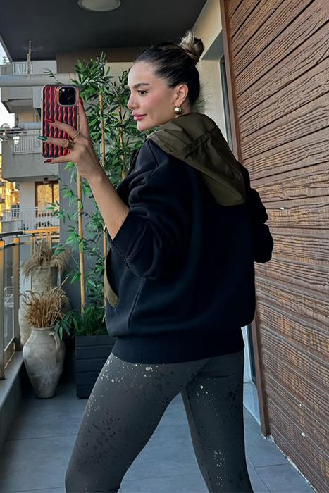 Dia Askeri Yeşil Yakalı Siyah Sweat