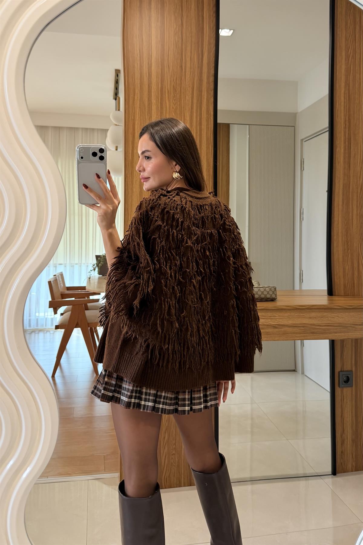 Diane Kahve Püsküllü Triko Hırka