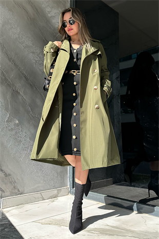 Dıanna haki yeşil trençkot