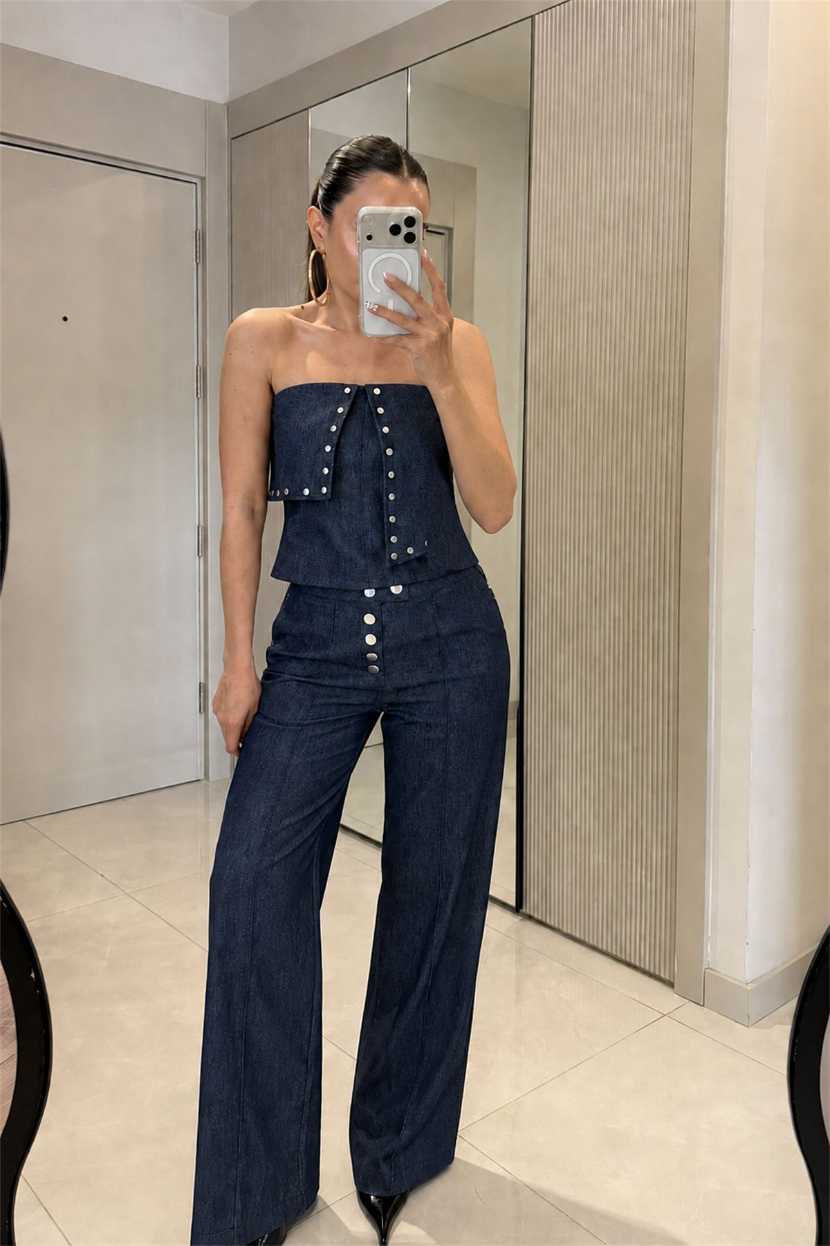 Dienmo Straplez Denim Takım 