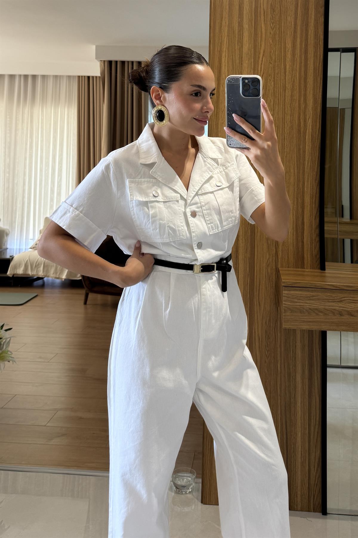 Diesel Beyaz Cep Detaylı Tulum