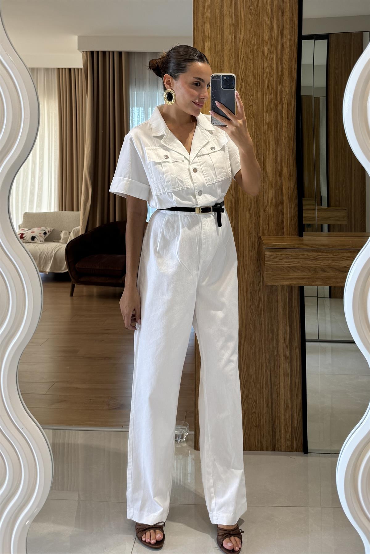 Diesel Beyaz Cep Detaylı Tulum