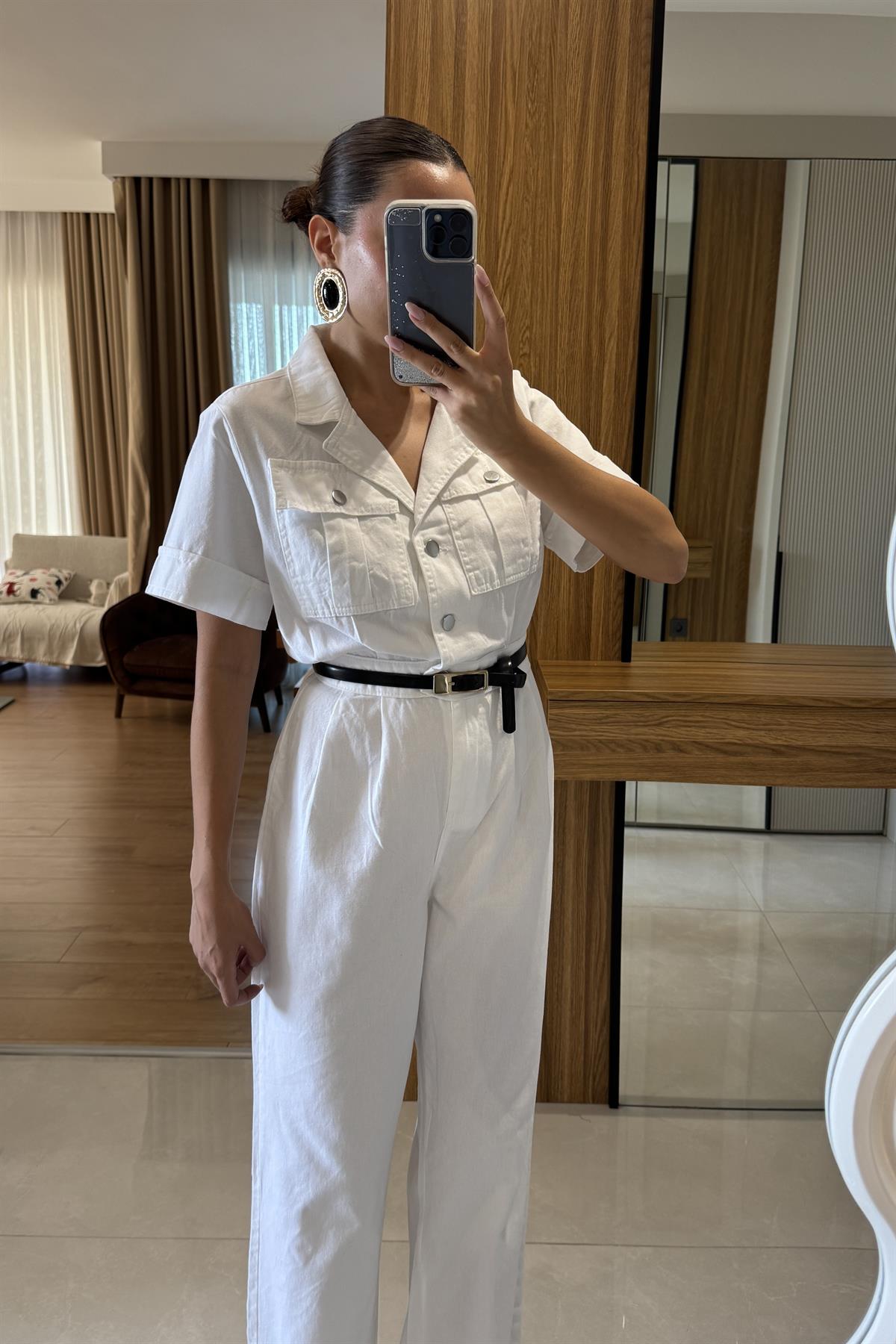 Diesel Beyaz Cep Detaylı Tulum