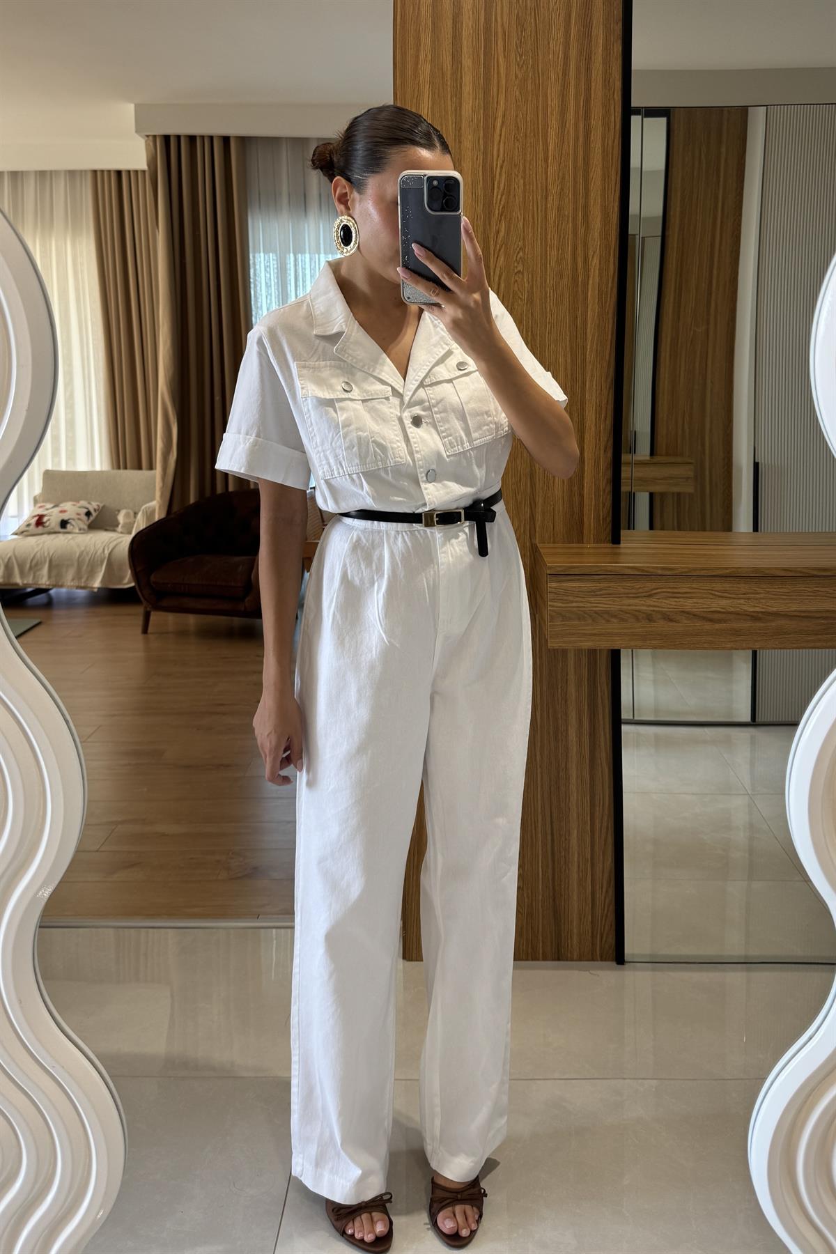 Diesel Beyaz Cep Detaylı Tulum