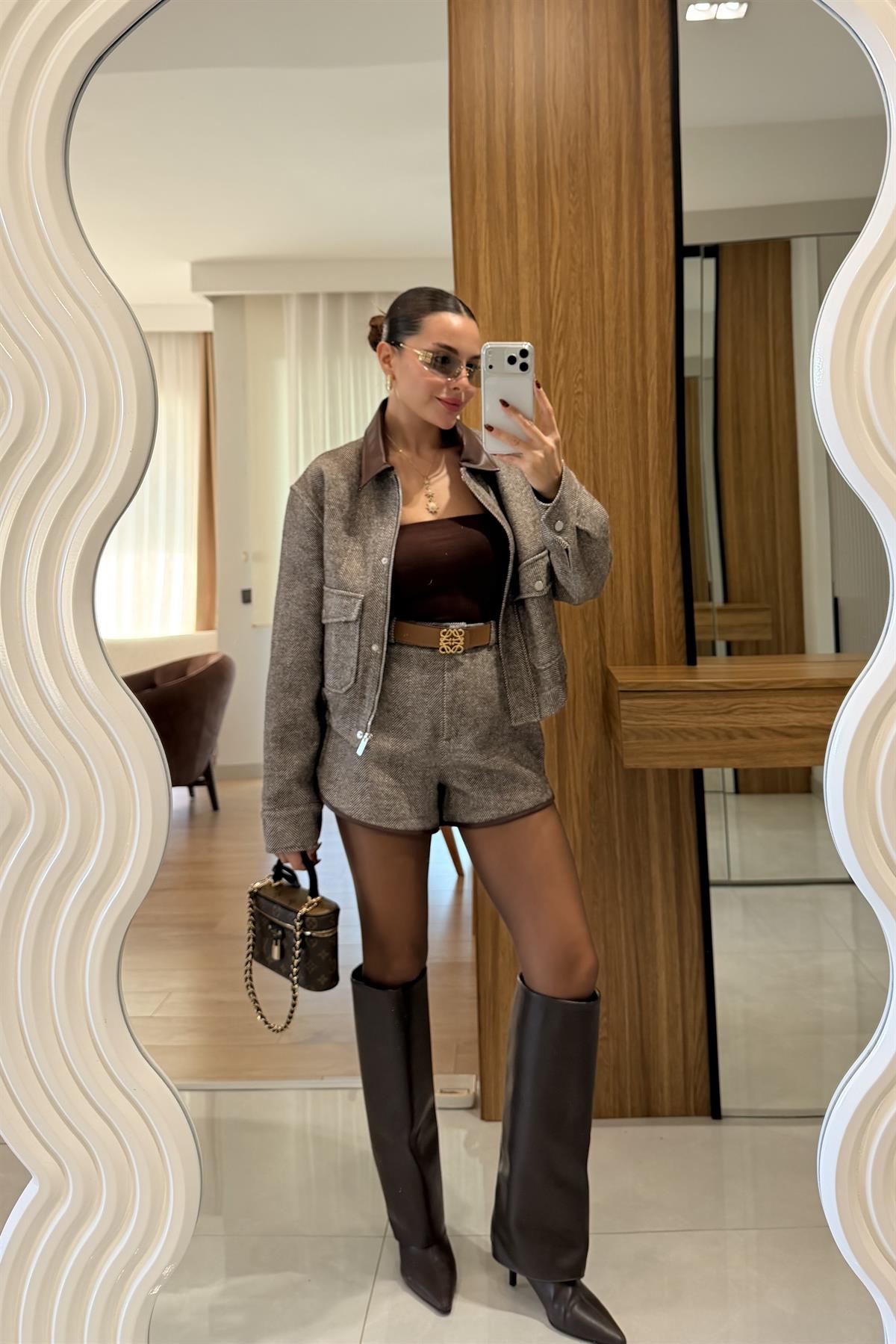 Diore Kahve Balıksırtı Yakası Deri Ceket