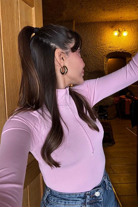Disce Pembe Fermuarlı Bodysuit