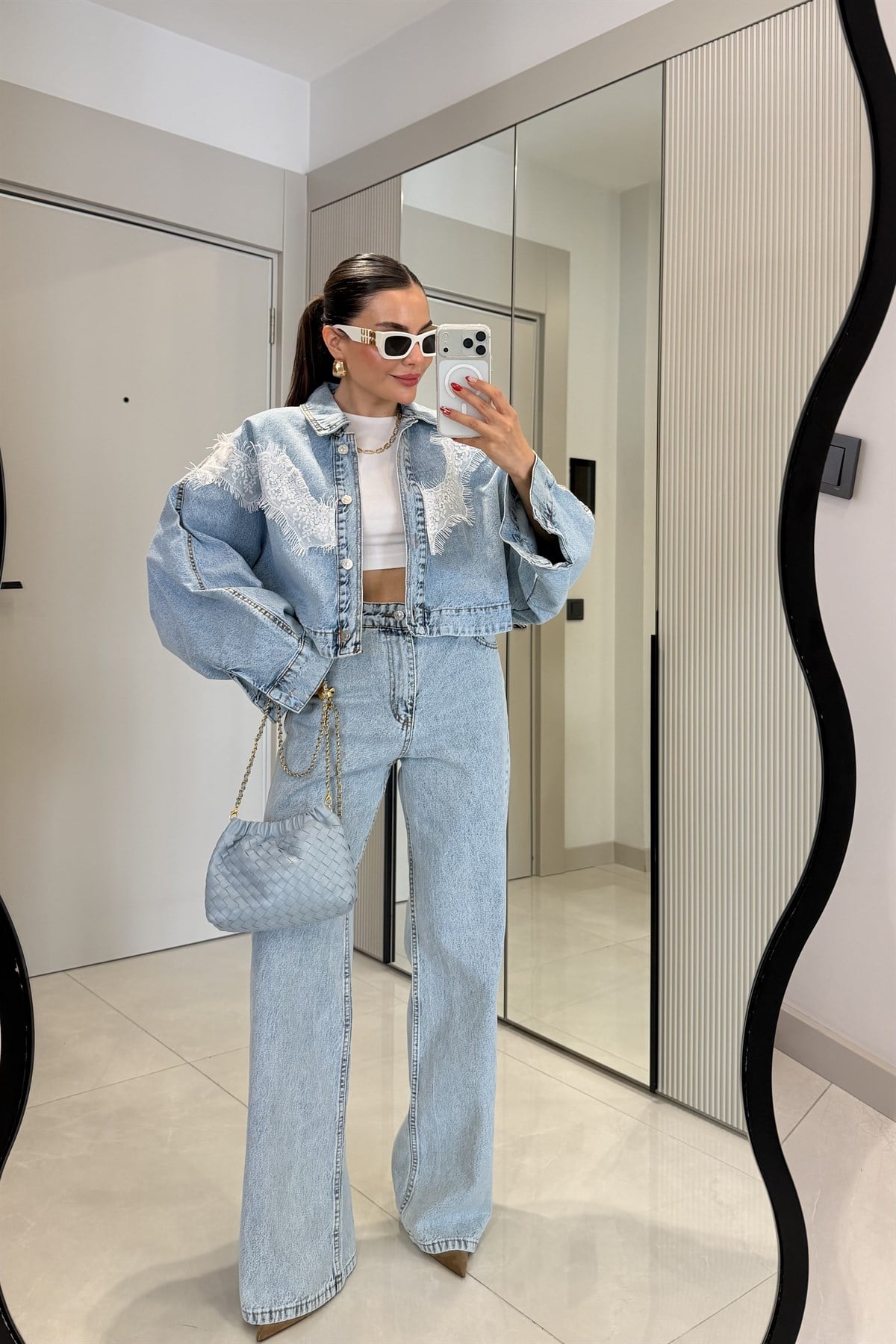 Dobbie Dantel Detaylı Denim Takım