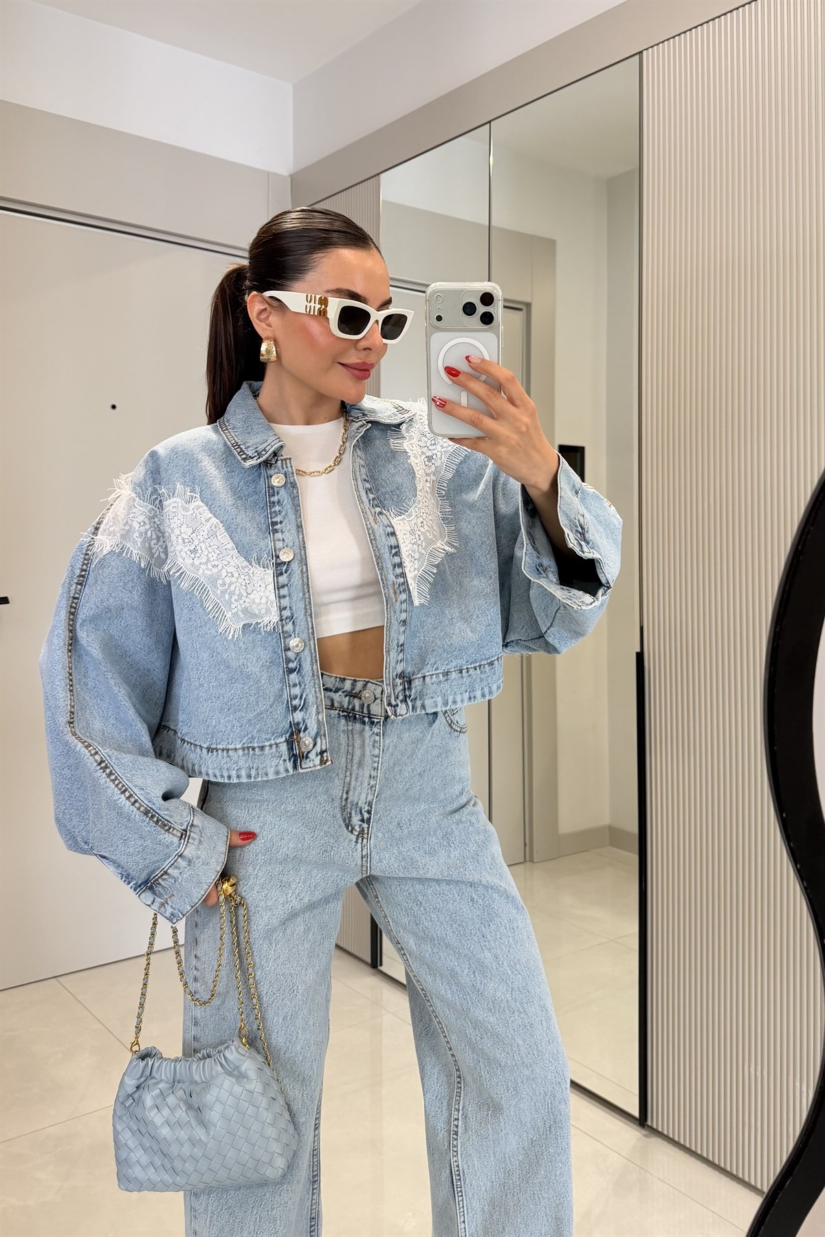 Dobbie Dantel Detaylı Denim Takım