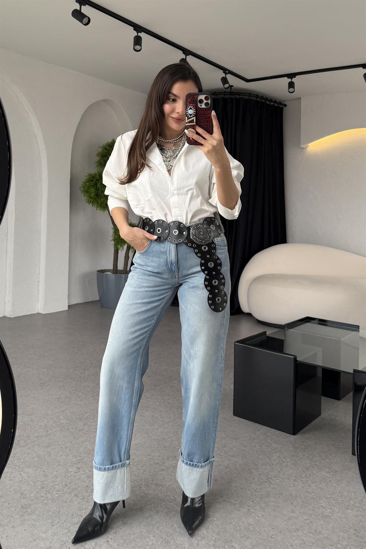 Docpe Paçaları Kıvrık Lightblue Jean 