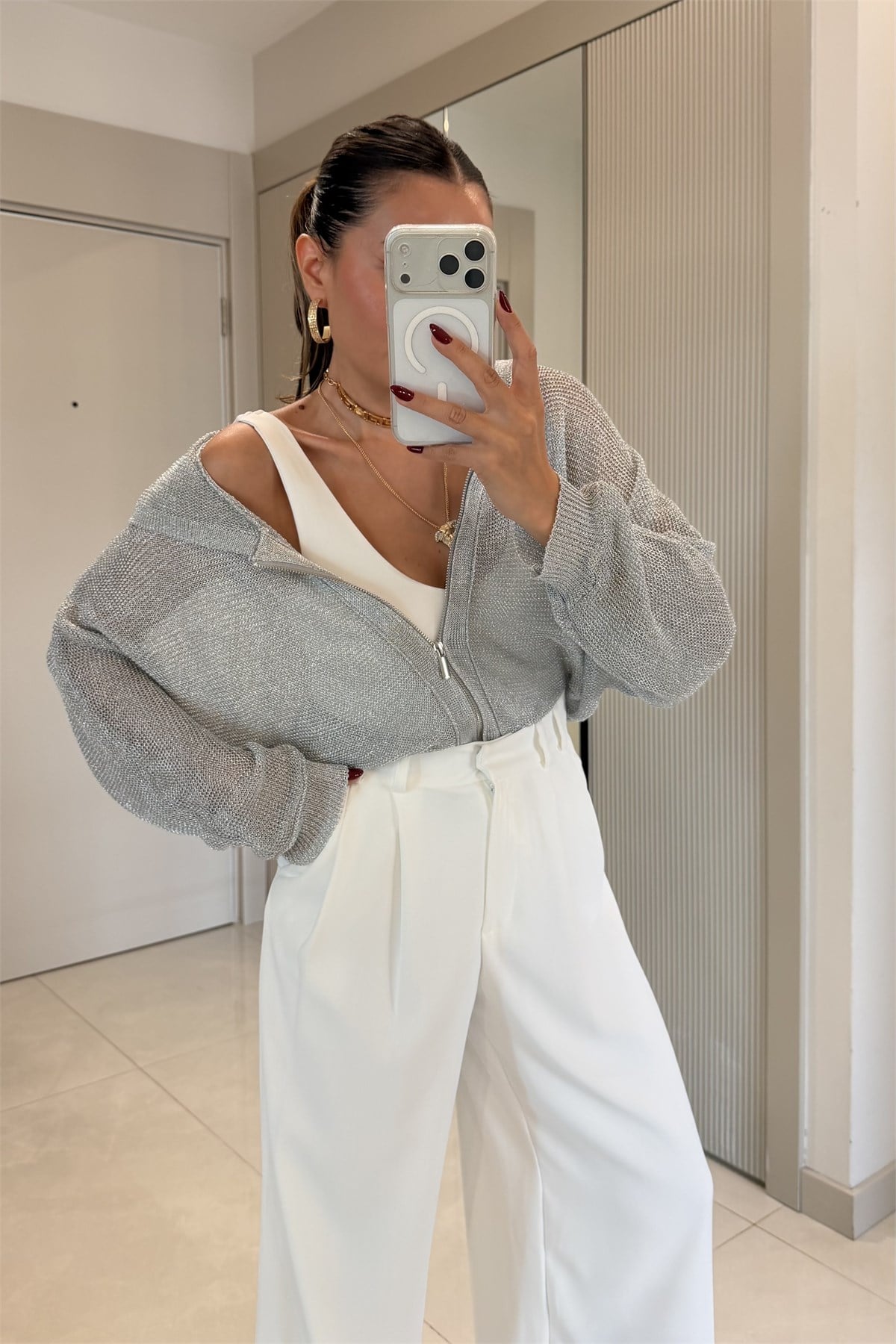 Doenna Fermuarlı Silver Ceket