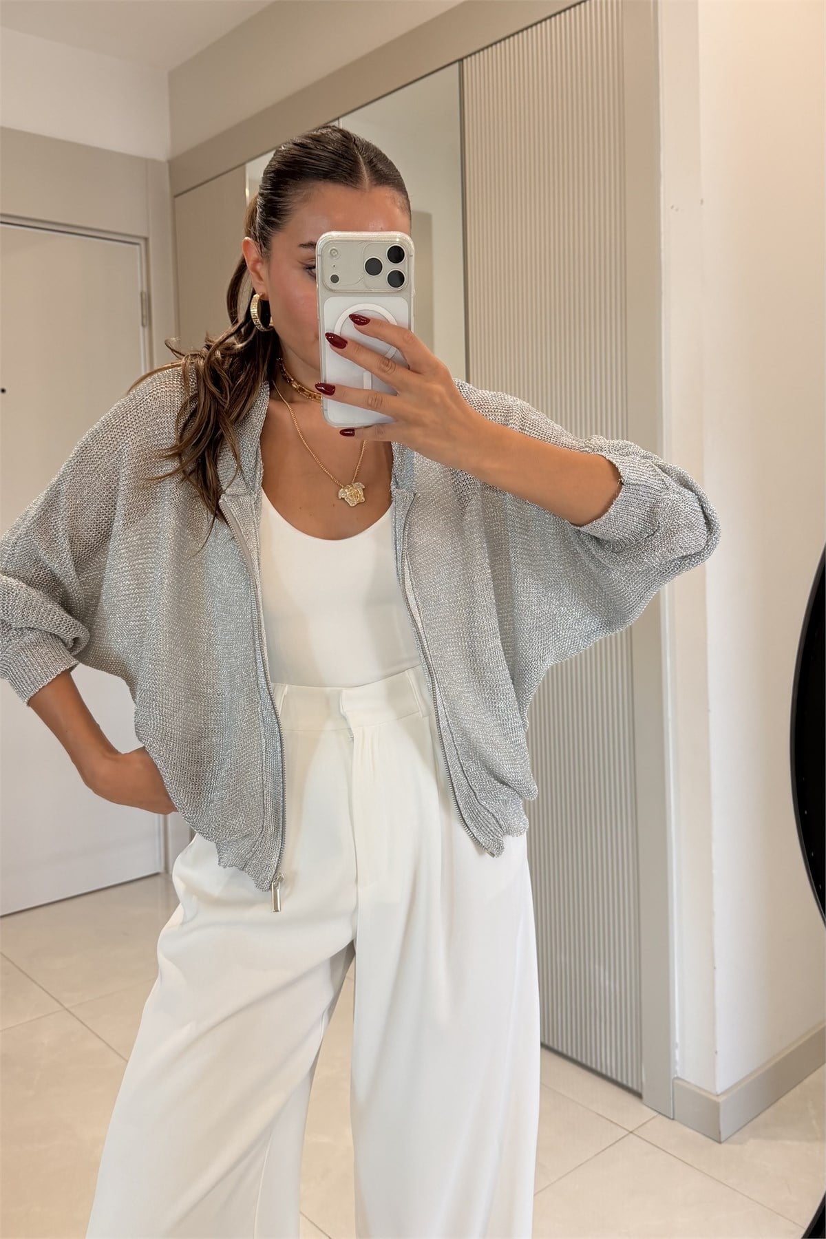 Doenna Fermuarlı Silver Ceket