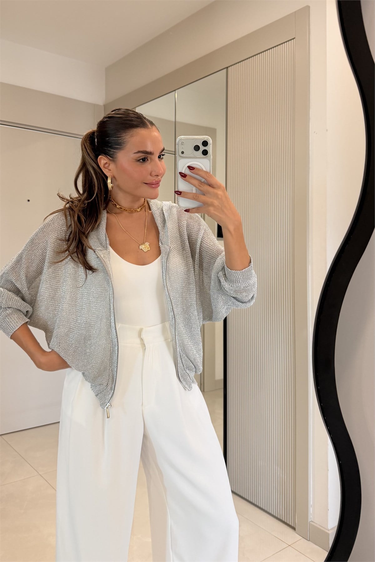 Doenna Fermuarlı Silver Ceket