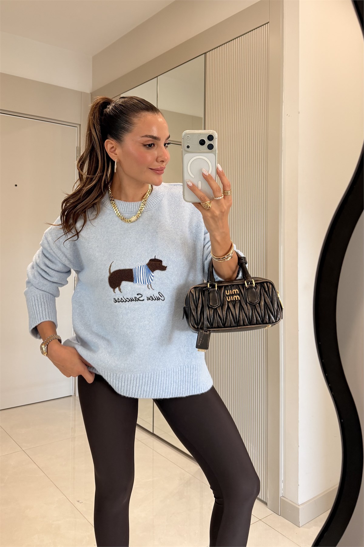 Dogge Bebe Mavi Köpek Baskılı Kazak