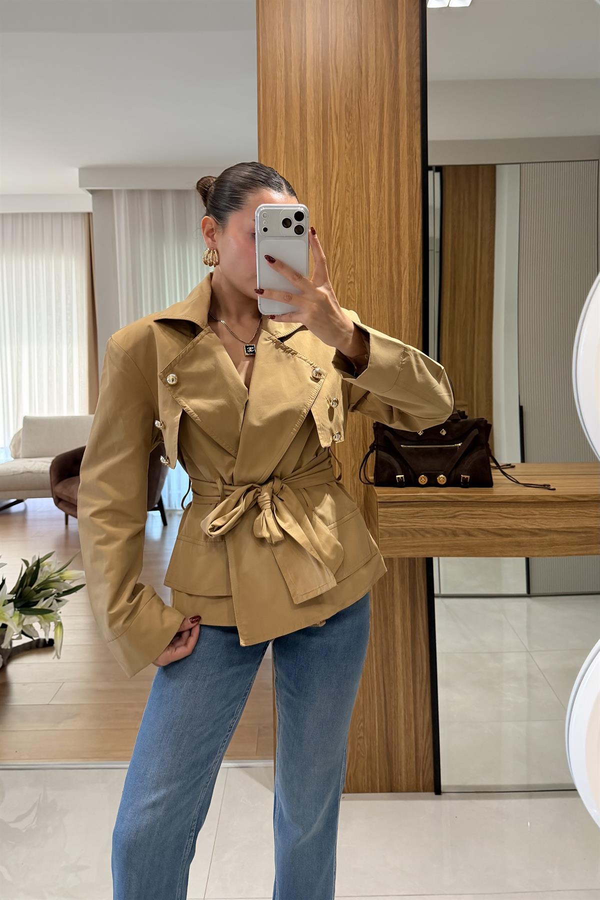 Dolce Camel Vatkalı Trenç