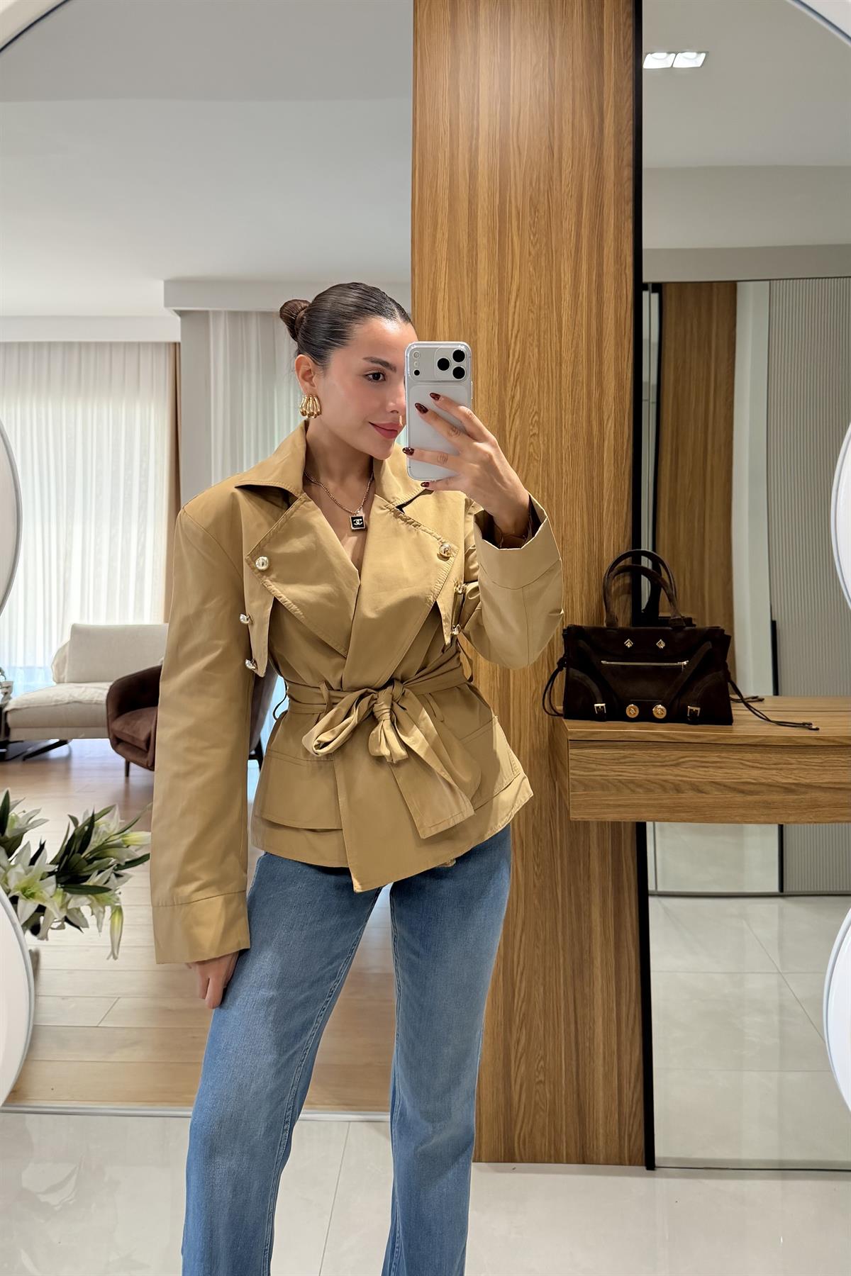 Dolce Camel Vatkalı Trenç